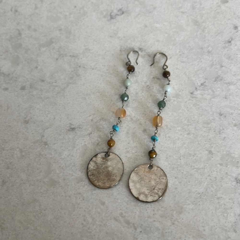 Beaded silver dangle he earrings